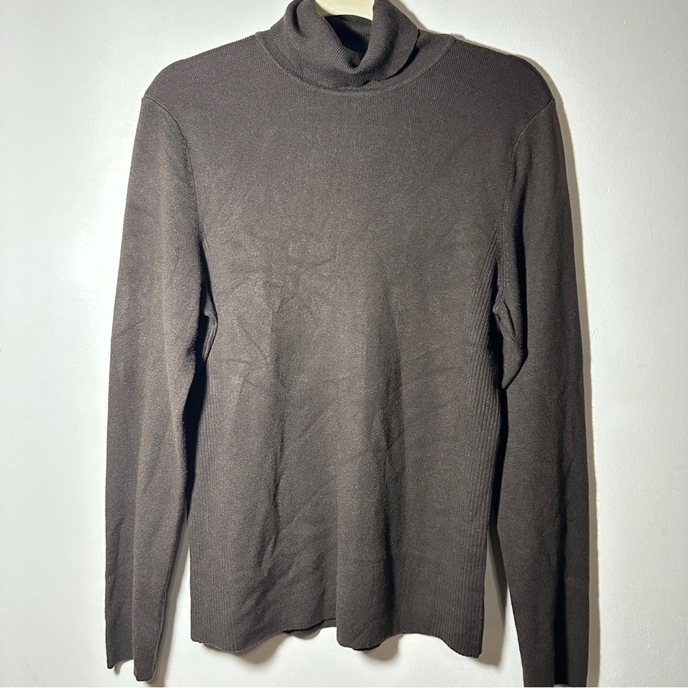 Chico’s Neutral Classic Brown Turtleneck Ribbed Sides Sweater Size 2 (Large)
